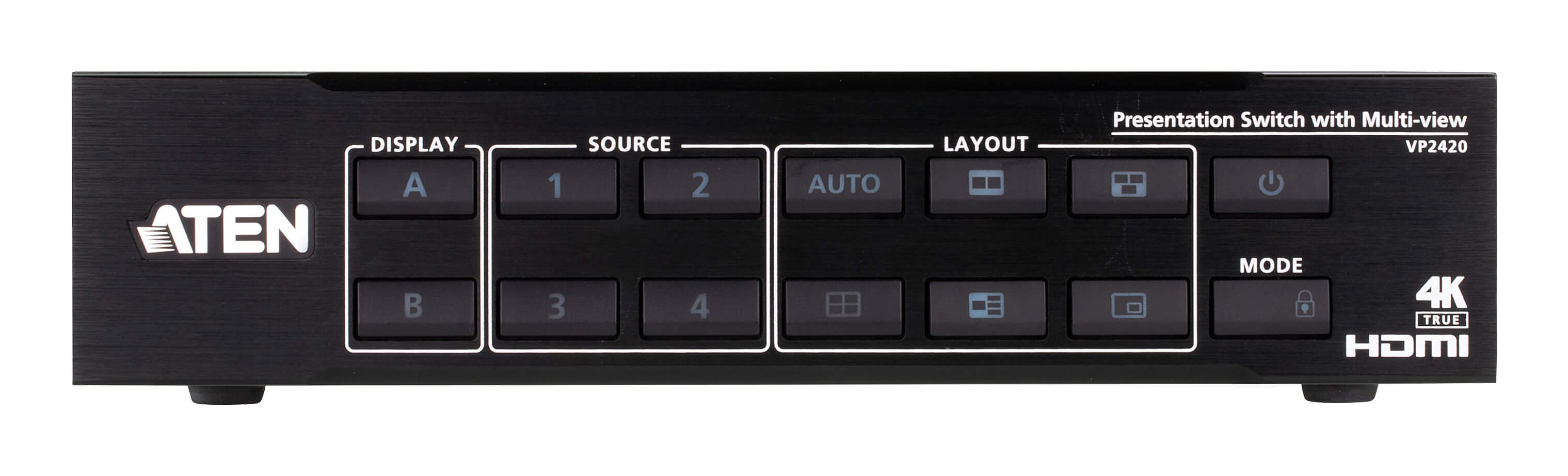 ATEN VP2420 - Video/audio switch - 4 x 2 True 4K HDMI Presentation Switch with Multi View - Managed - desktop, rack-mountable