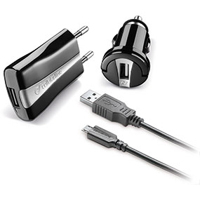 Cellularline CHKIT3IN1MUSBK mobile device charger Universal Black AC, Cigar lighter, USB Auto, Indoor