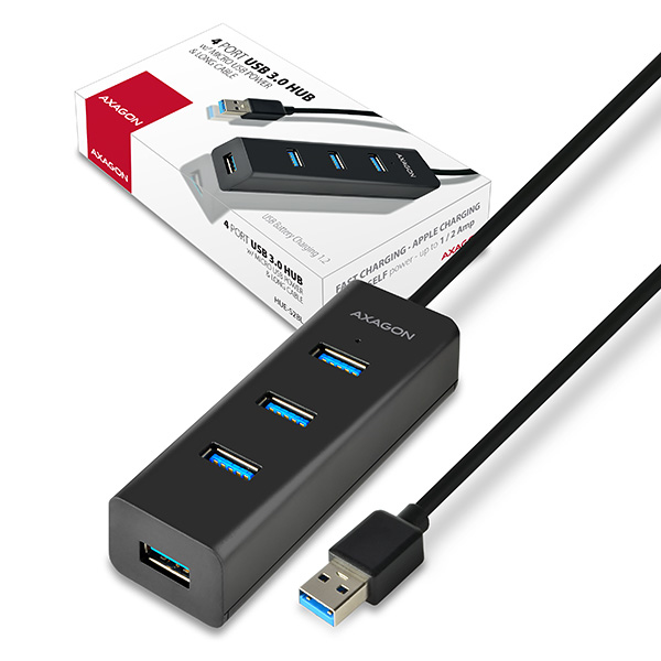 Axagon HUE-S2BL 4x USB 3.0 CHARGING hub w. 1.2m cable, power micro USB – image 1