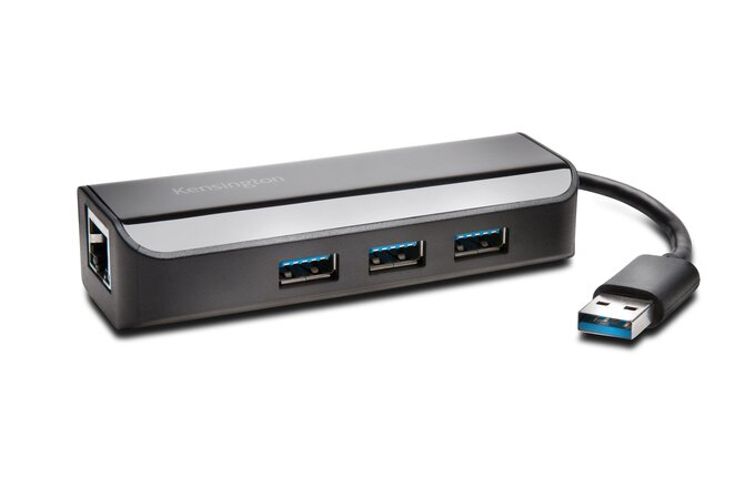Kensington UA3000E USB 3.0 Ethernet Adapter & 3-Port Hub — Black