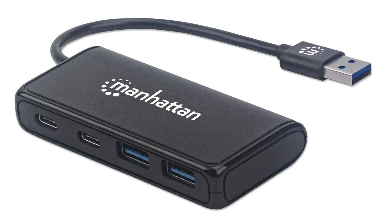 Manhattan USB-A 4-Port Hub/Dock, USB-A to 2x USB-C and 2x USB-A Ports, 5 Gbps (USB 3.2 Gen1 aka USB 3.0), Bus Power, Cable – image 3