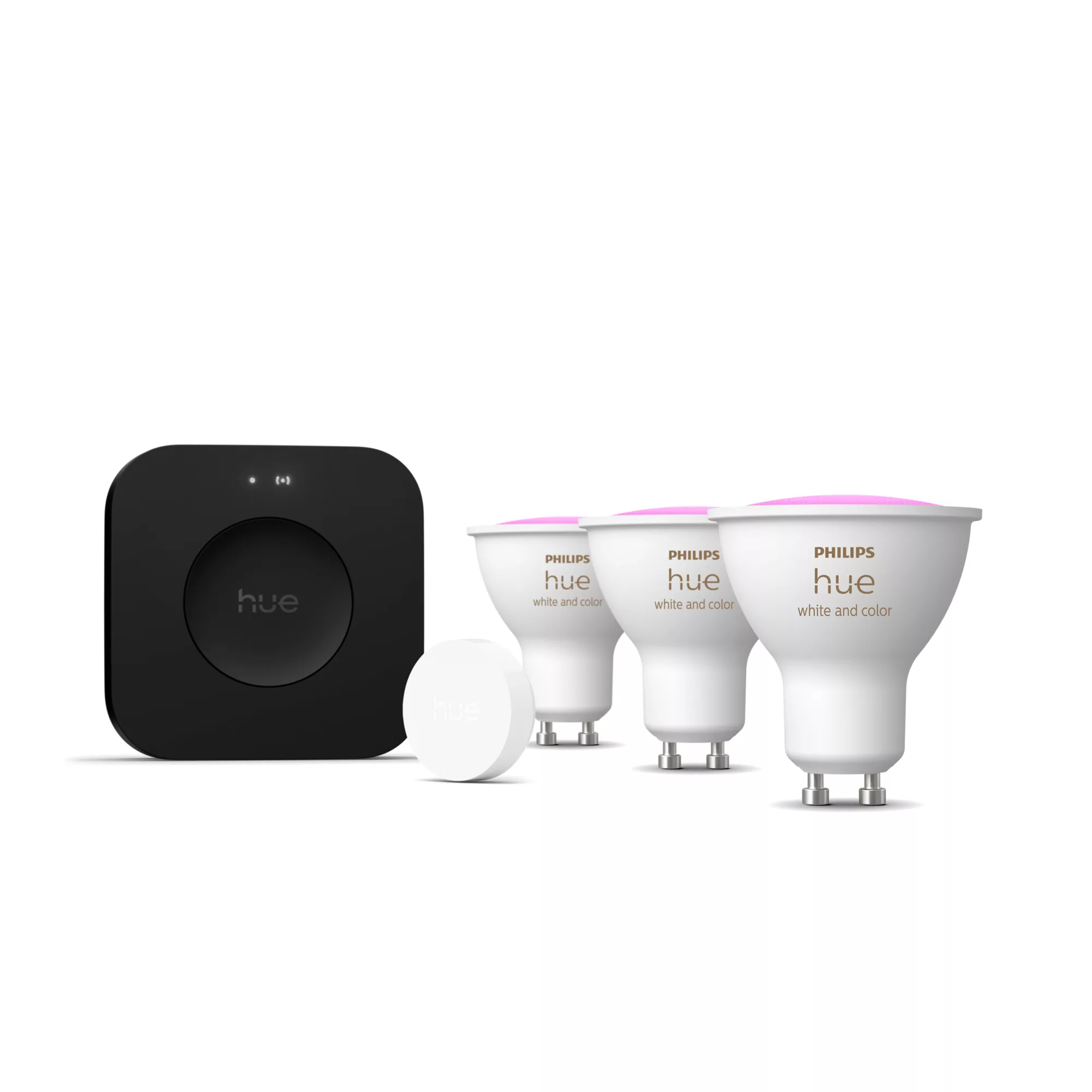 Philips by Signify Philips Hue White and colour ambience Starter kit: 3 GU10 bulbs + Smart button + Bridge Pro