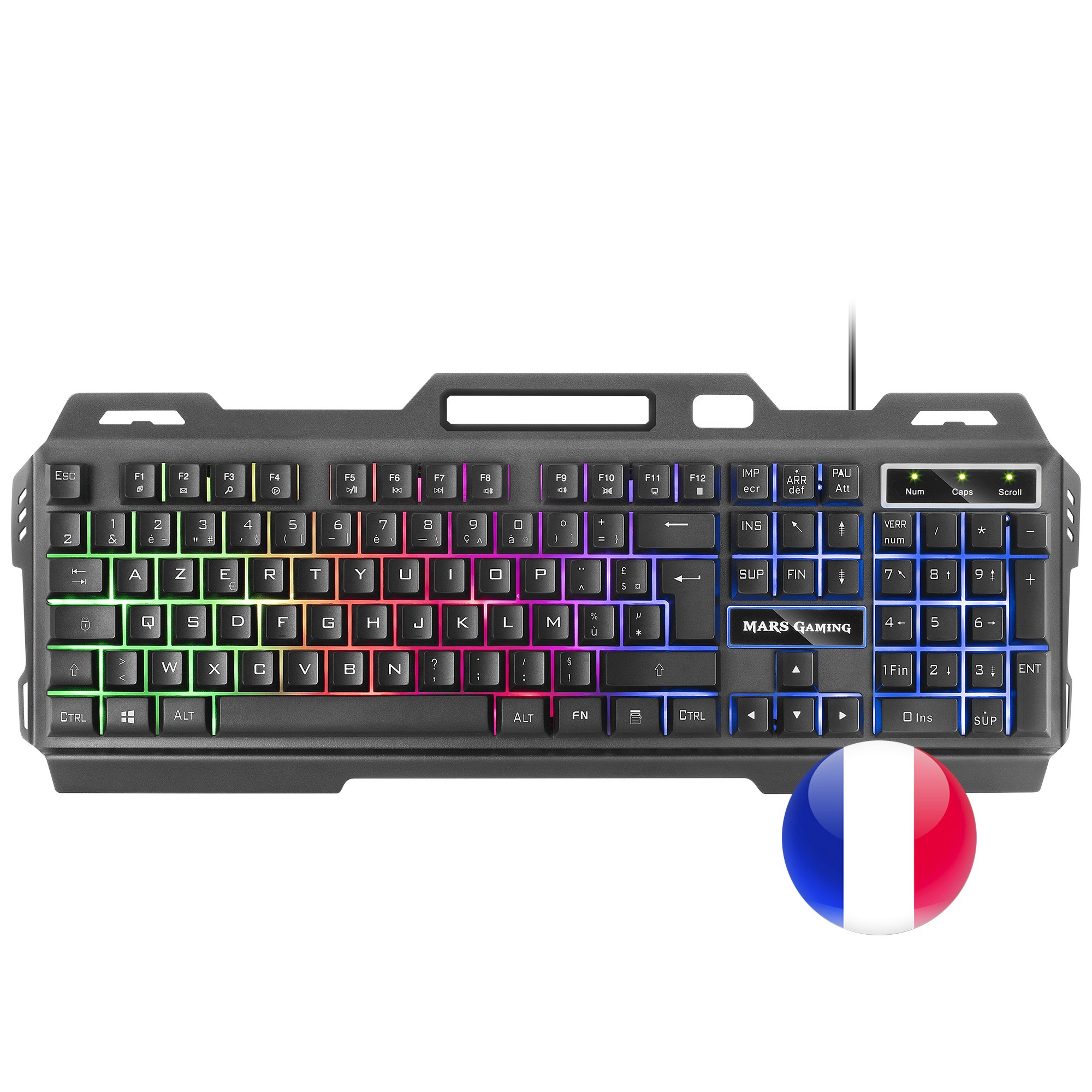 Mars Gaming MK120FR Gaming Keyboard FRGB Aluminium Antighosting Smartphone Stand Grey and Black French Language – image 1
