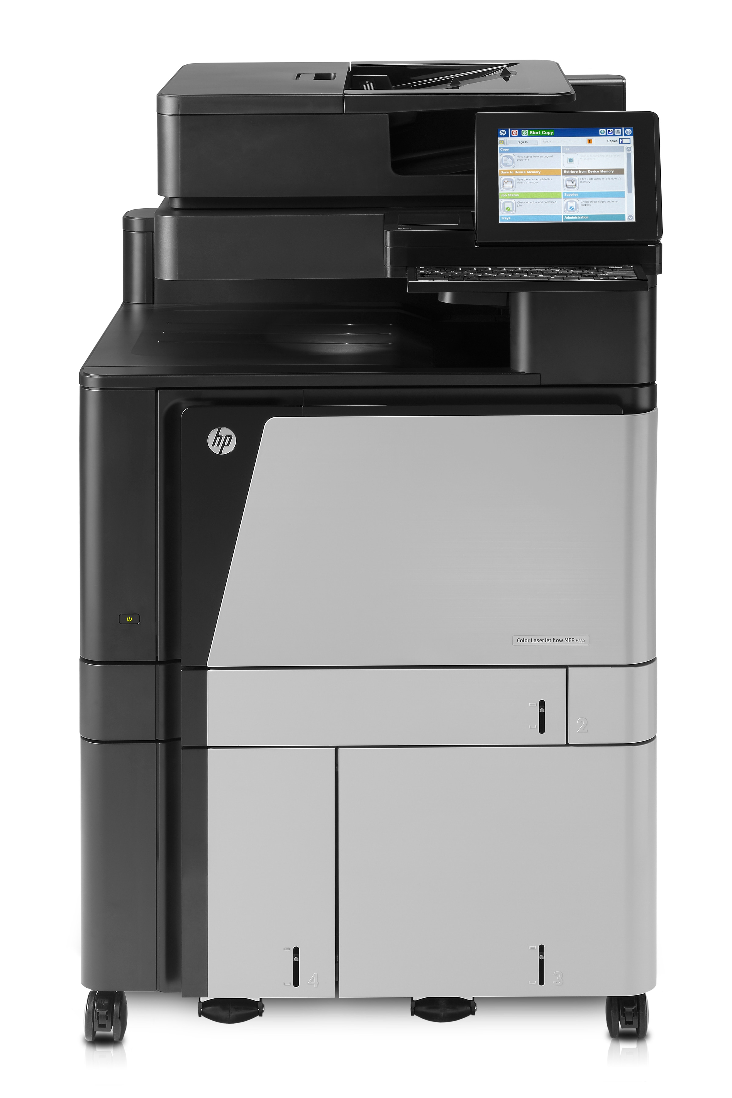 HP Color LaserJet Enterprise Flow M880z+ multifunktionsskrivare, Skriv ut, kopiera, skanna, fax, 200 arks ADM; Utskrift från USB-port på framsidan; Skanna till e-post/PDF; Dubbelsidig utskrift