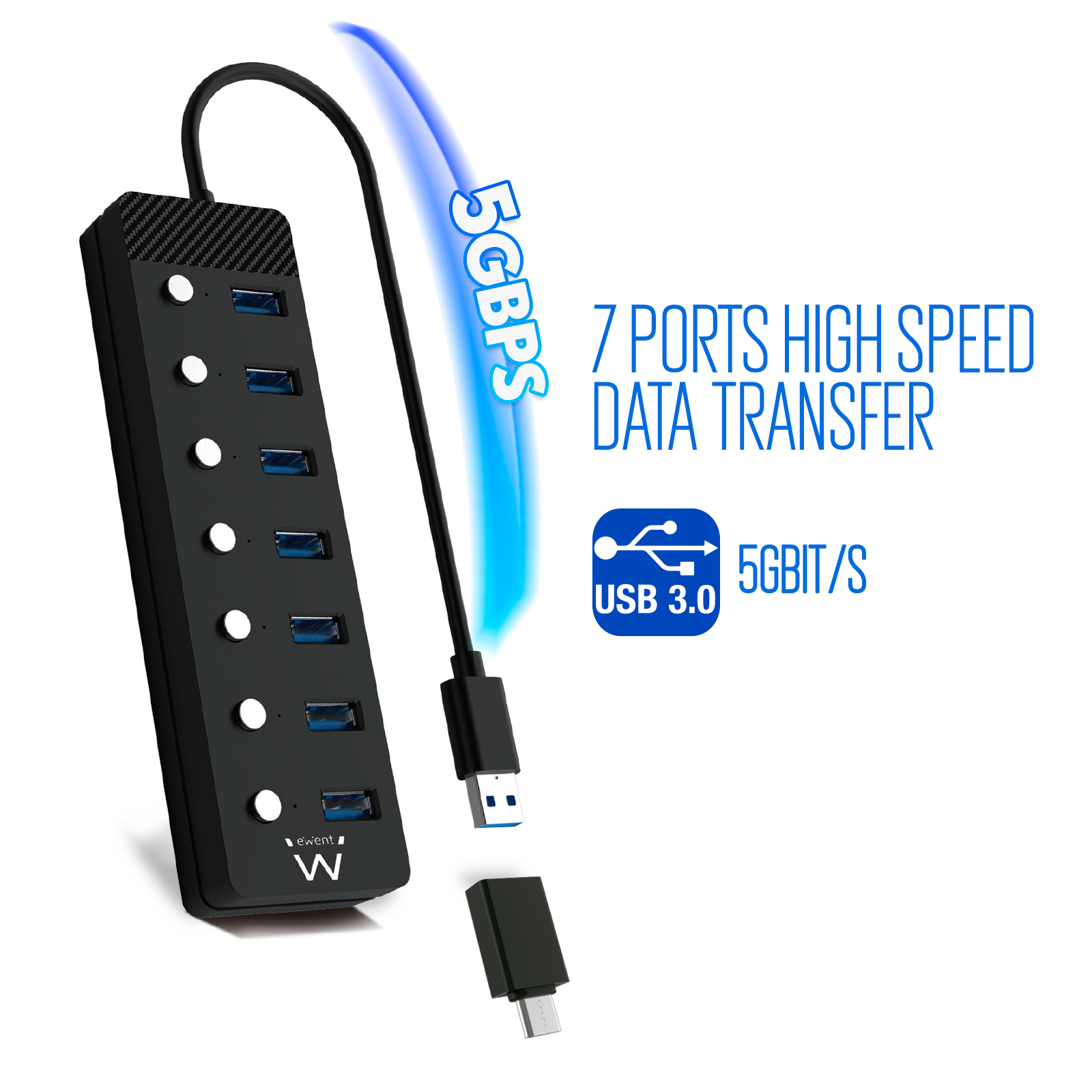 Ewent EW1147 interface hub USB 3.2 Gen 1 (3.1 Gen 1) Type-A 5000 Mbit/s Black – image 5