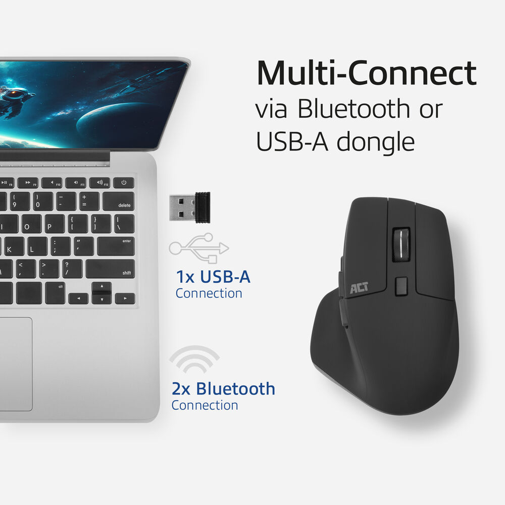 ACT Wireless multi-connect mouse Bluetooth or USB-A receiver, 2400 DPI with silent click, eco-friendly – image 6
