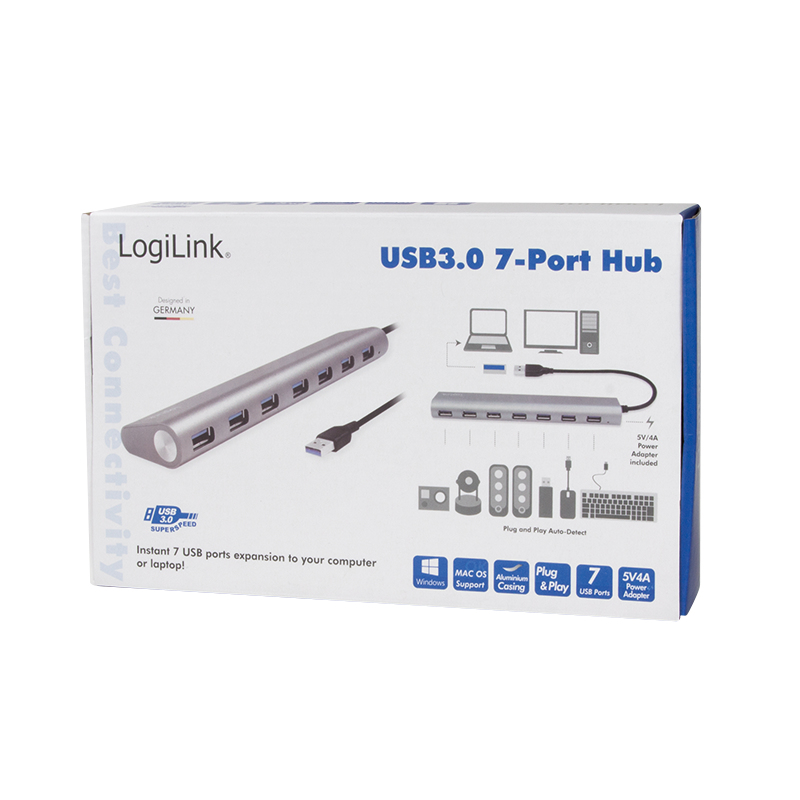 LogiLink UA0308 interface hub USB 3.2 Gen 1 (3.1 Gen 1) Type-A 5000 Mbit/s Grey – image 2
