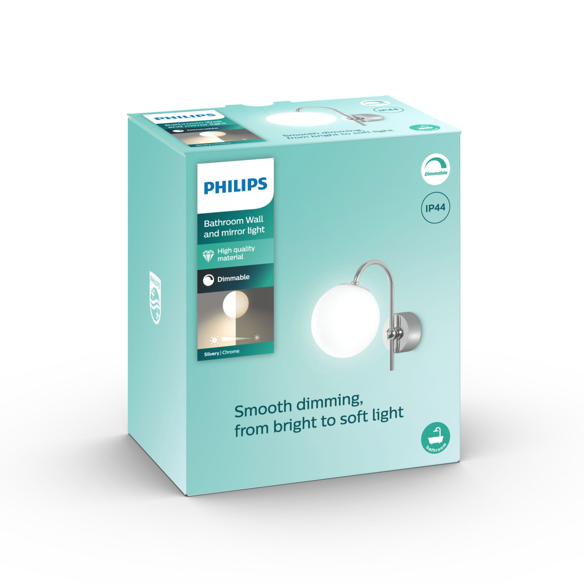 صورة إضاءة جدارية Philips myBathroom مستديرة مثبتة على السطح، كروم، زجاج، IP44