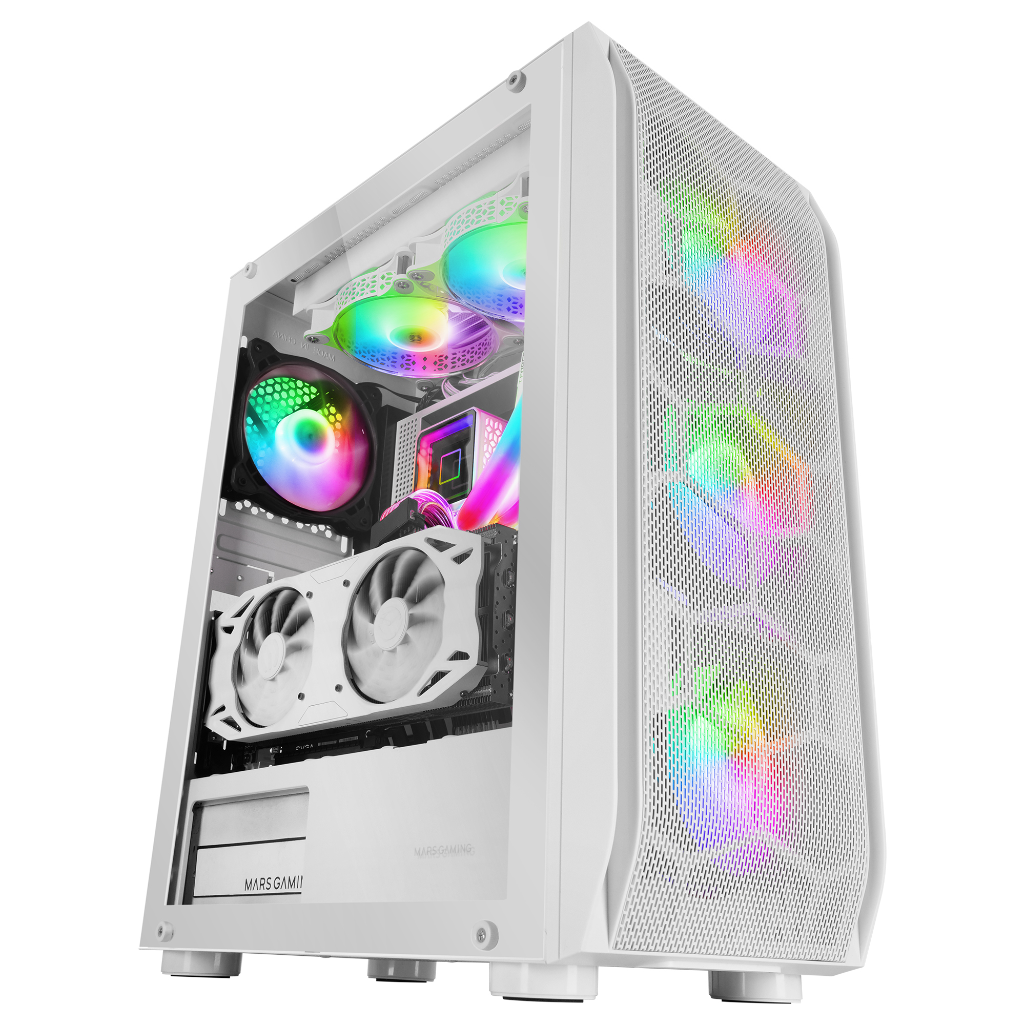 Mars Gaming MC-KX White Premium E-ATX Gaming Tower FREEZER CPU System 5 Ultra-quiet ARGB Fans ARGB Controller and RF Controller Mesh Front – image 5