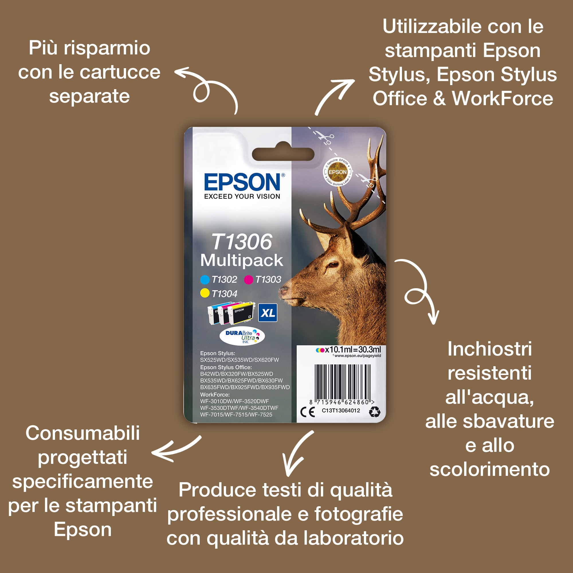 Materiale di consumo: Cartucce di inchiostro, DURABrite Ultra, T1306, Cervo, Multipack - Miniatura 3