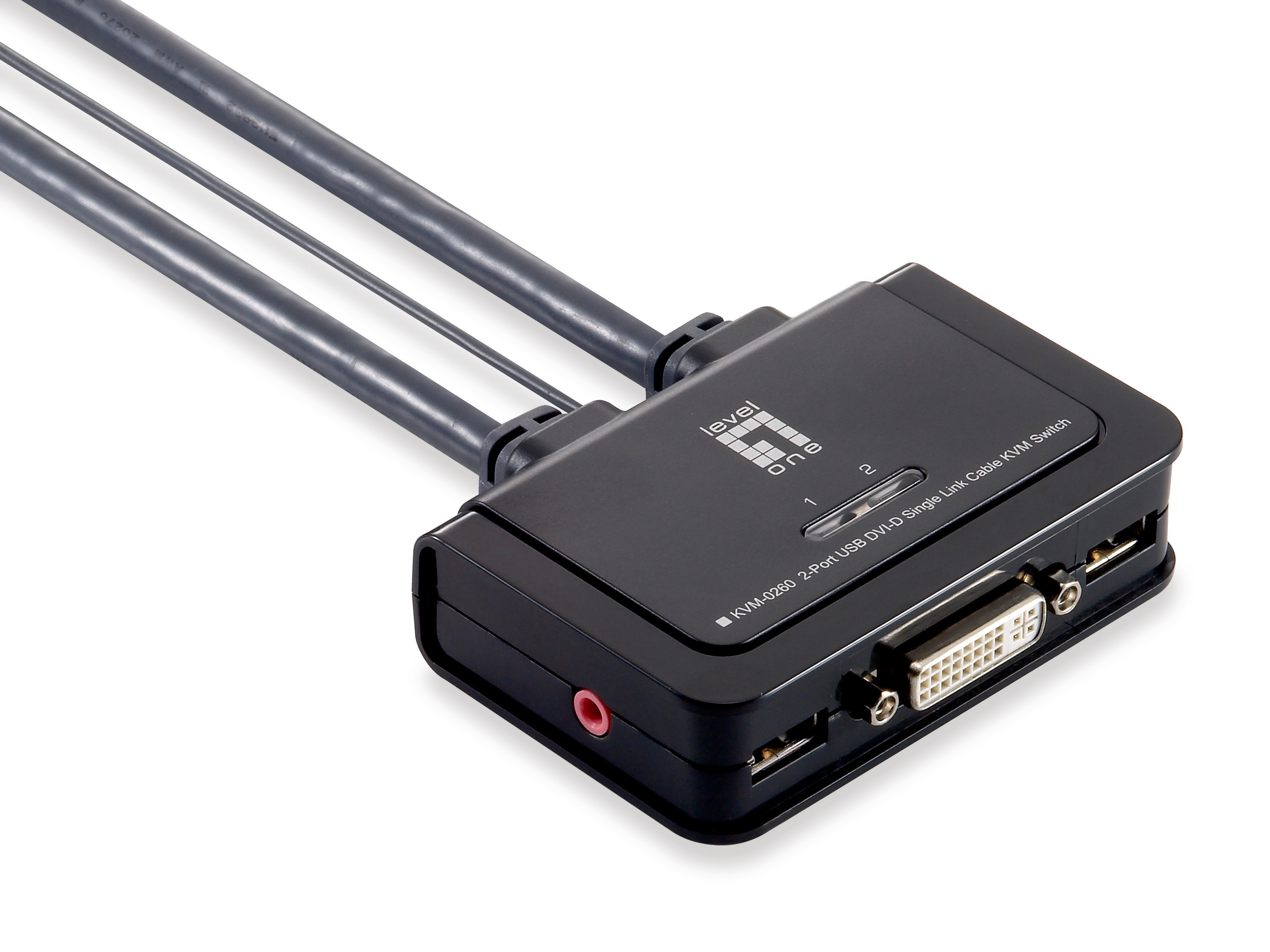 LevelOne 2-Port USB DVI-D Single Link Cable KVM Switch, audio support