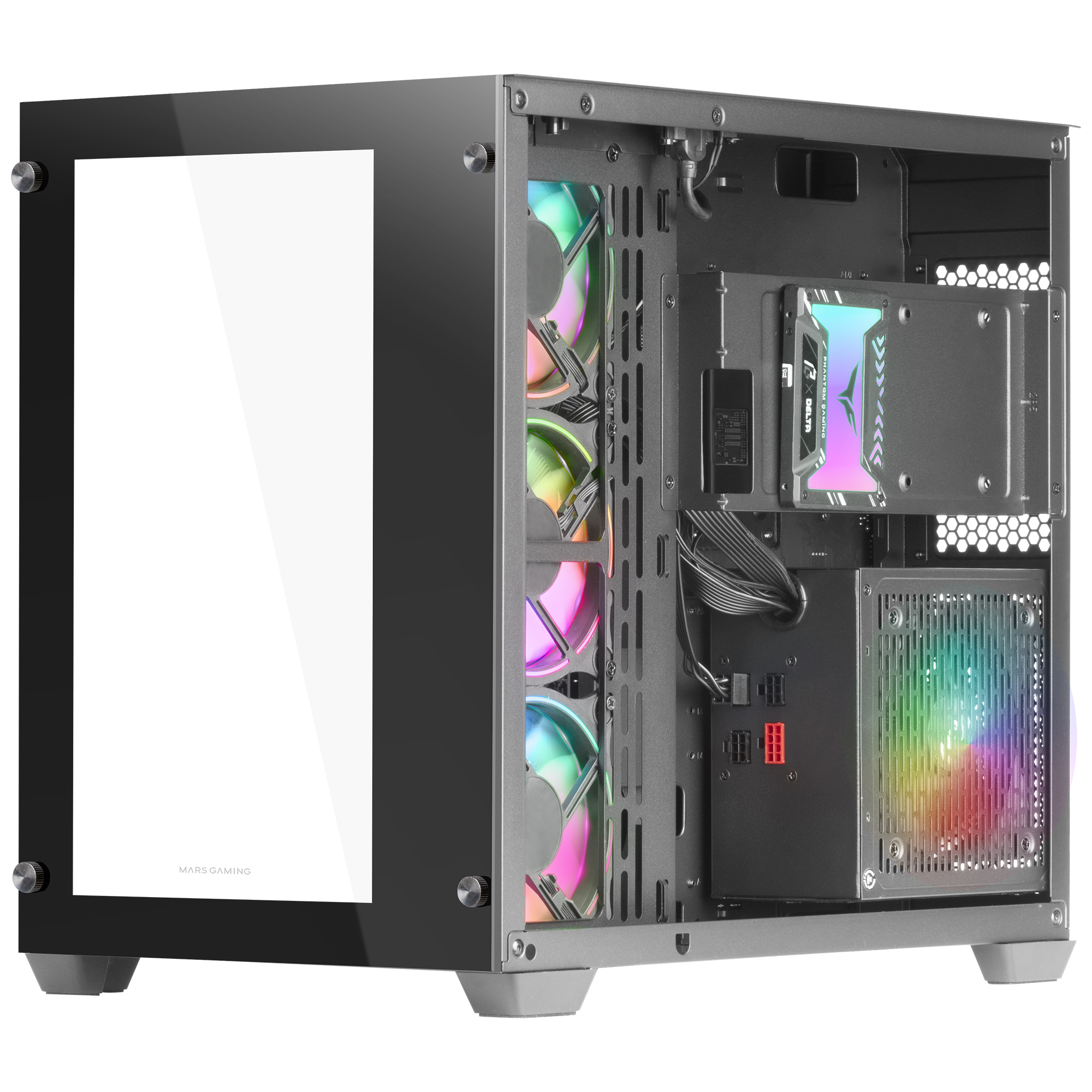 Mars Gaming MCV3 Black Custom XXL E-ATX Gaming Tower Front and Side Tempered Glass Window Dual Chamber Modular Frame – image 5