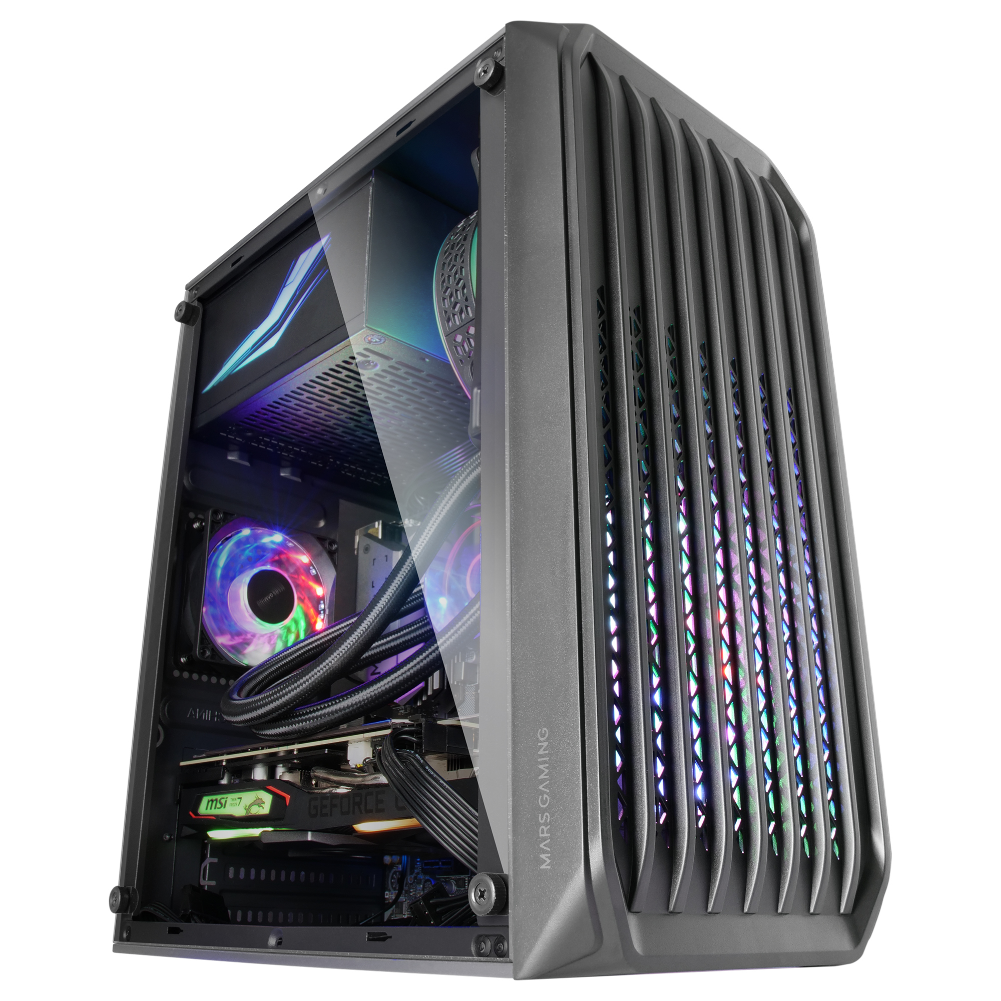 Mars Gaming MC-S2 Black Compact Micro-ATX Gaming PC Case 2 FRGB Rainbow Fans with Front Grille Full Side Window – image 4