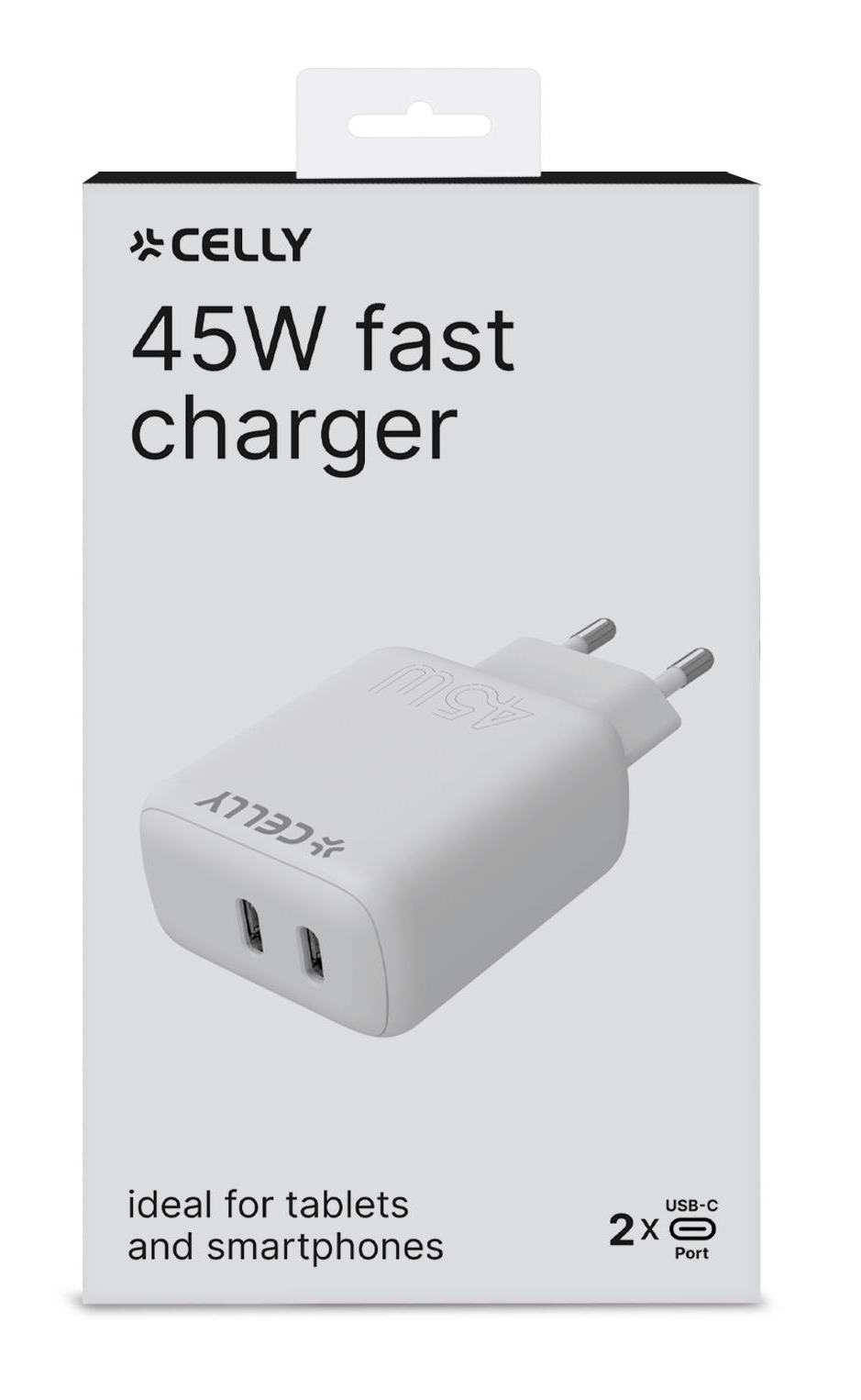 Celly TC2USBC45WWH mobile device charger Smartphone, Tablet White AC Fast charging Indoor – image 1