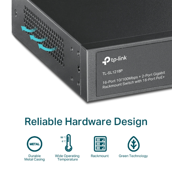 TP-Link 16-Port 10/100 Mbps + 2-Port Gigabit Rackmount PoE Switch with 16-Port PoE+ – image 8