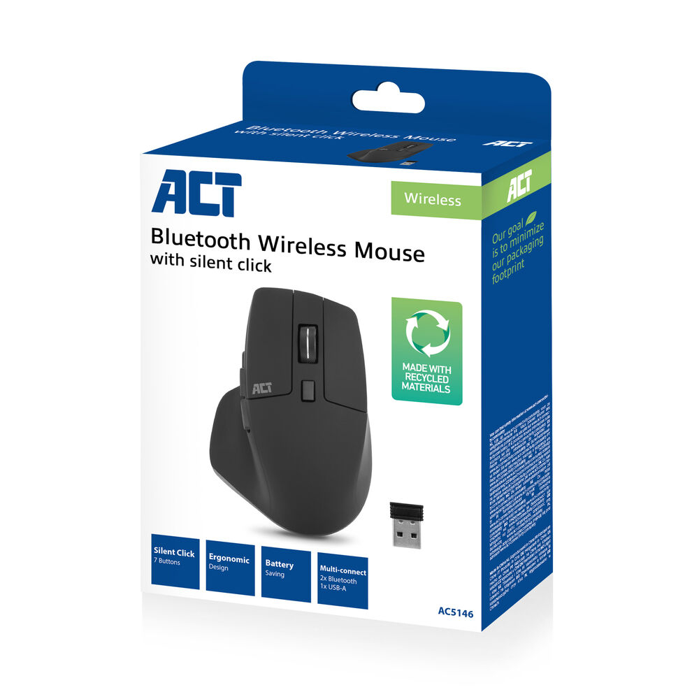 ACT Wireless multi-connect mouse Bluetooth or USB-A receiver, 2400 DPI with silent click, eco-friendly – image 8