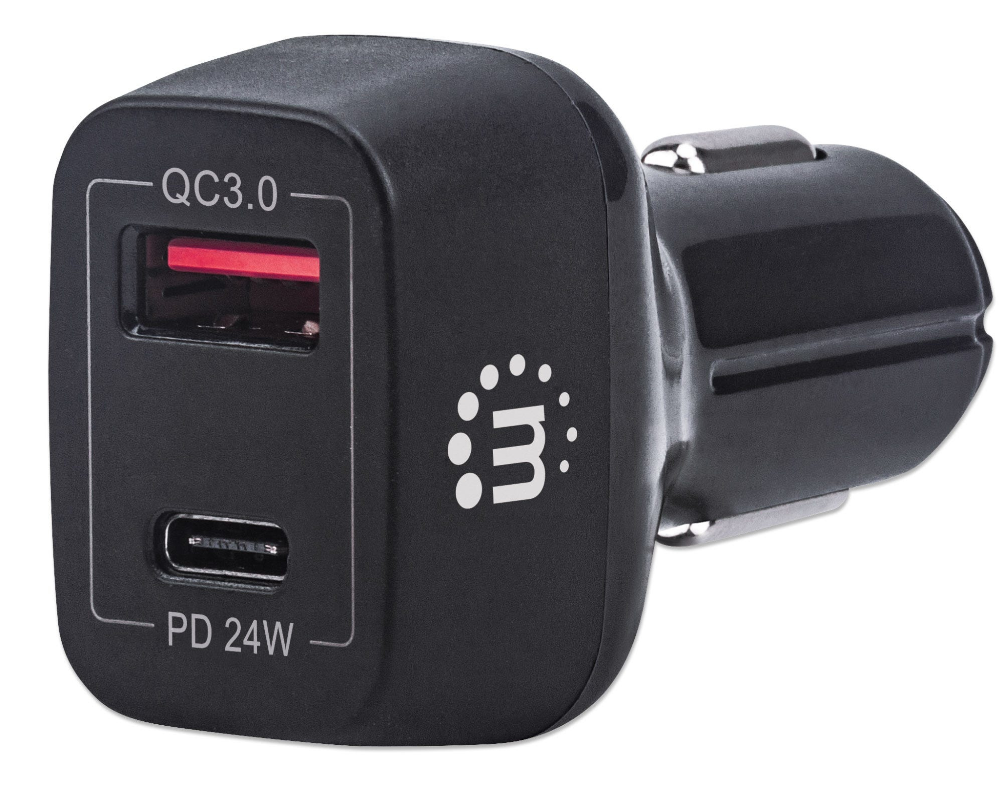Manhattan Car/Auto Charger, USB-C & USB-A Outputs, USB-C Power Delivery up to