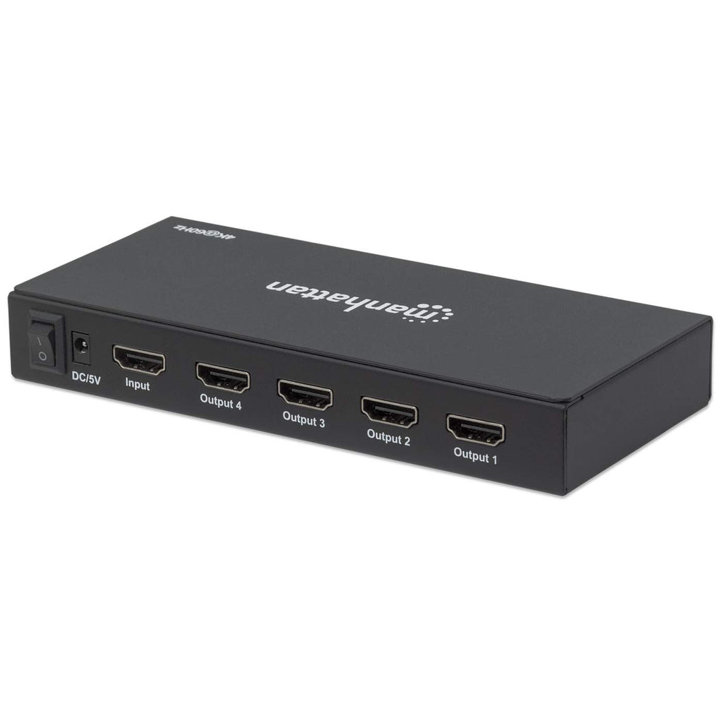Manhattan HDMI Splitter 4-Port , 4K@60Hz, Displays output from x1 HDMI source to x4 HD displays (same output to four displays), AC Powered (cable 1.2m), Black, – image 5