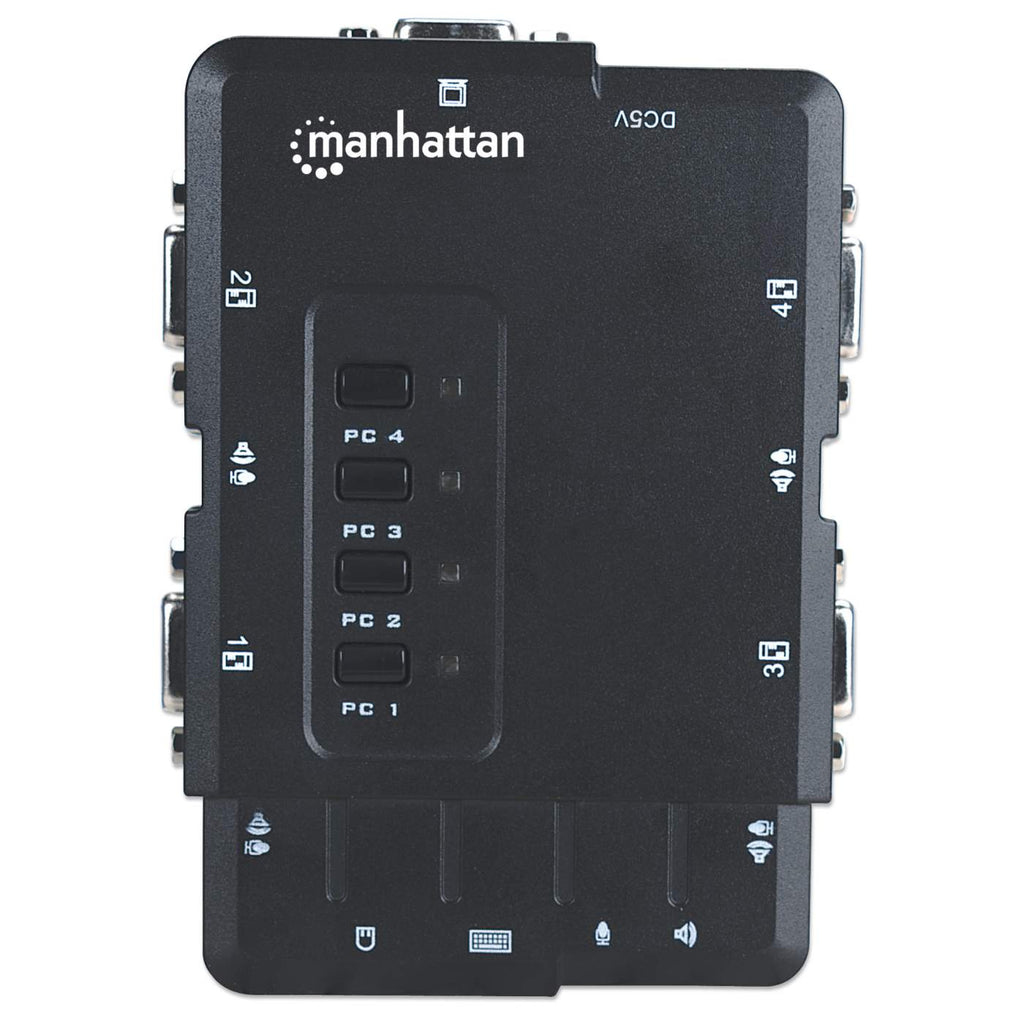 Manhattan KVM Switch Compact 4-Port, 4x USB-A, Cables included, Audio Support, Control 4x computers from one pc/mouse/screen, Black, Lifetime Warranty, Boxed – image 6