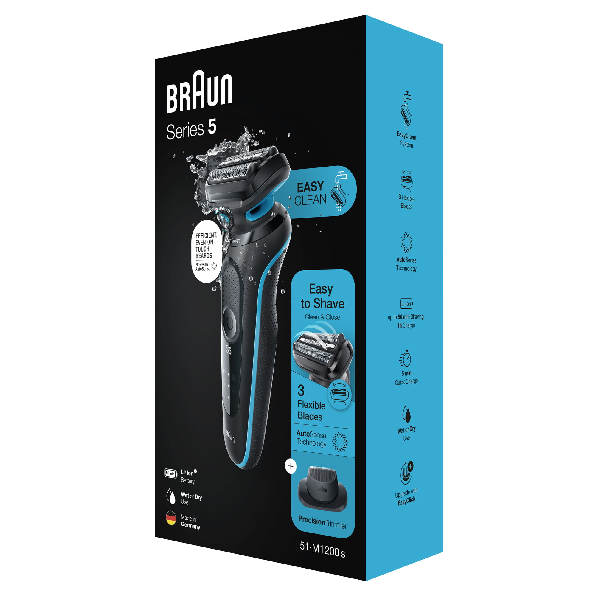 Braun Series 5 51-M1200s men's shaver Foil shaver Trimmer Black, Blue – image 8