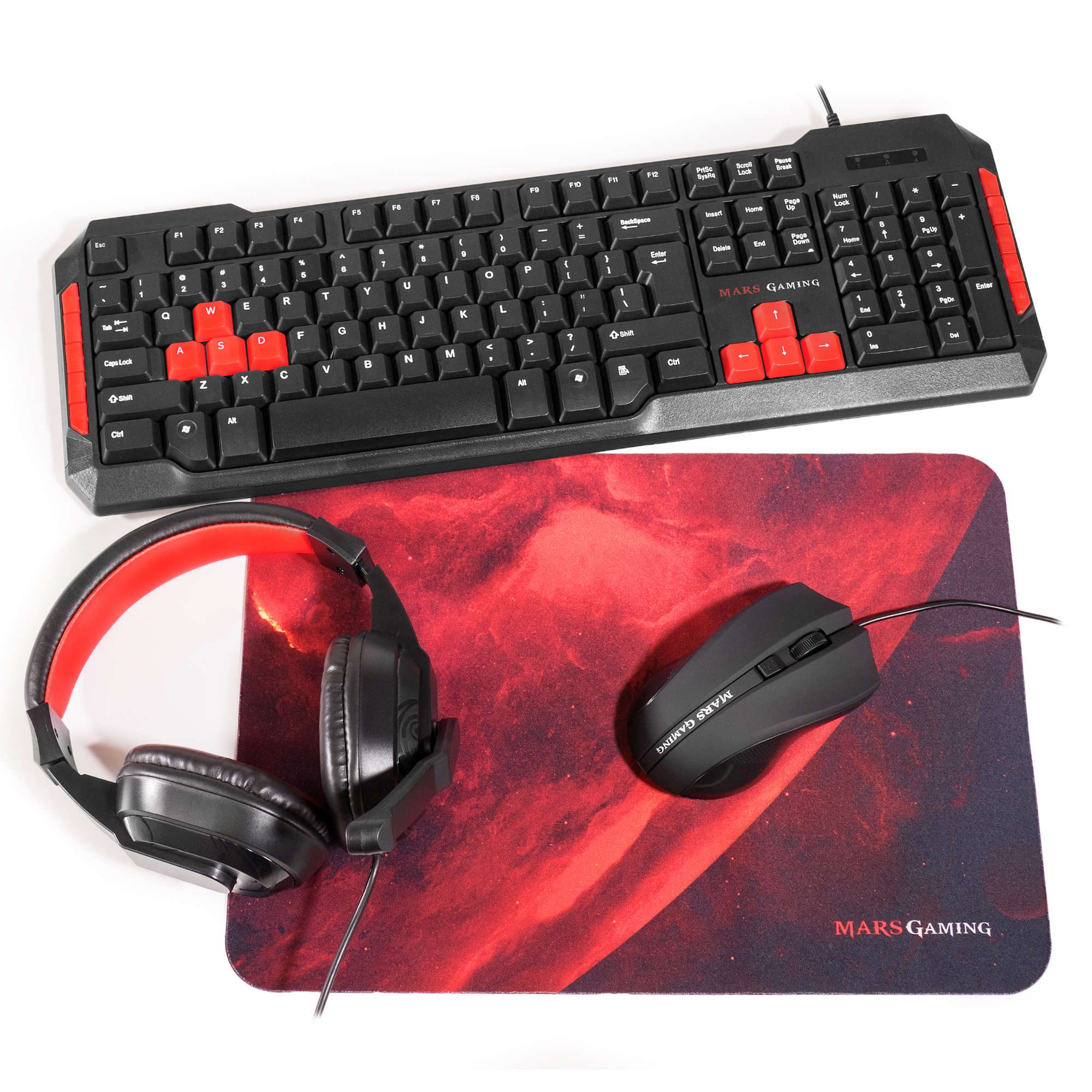 Mars Gaming MRCP1 Gaming Combo Antighosting Keyboard Mouse 2800DPI Headset and Mousepad Spanish Language