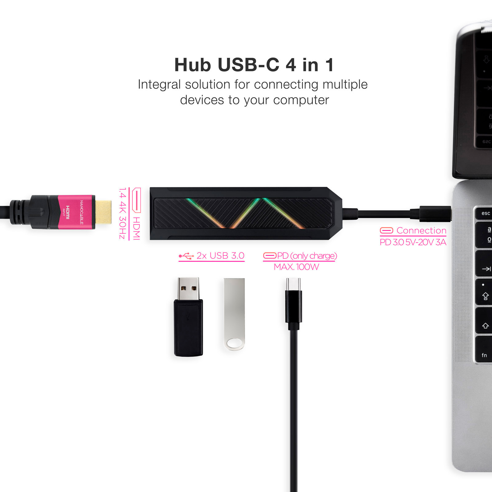 Nanocable 10.16.0401 laptop dock/port replicator Wired USB 3.2 Gen 1 (3.1 Gen 1) Type-C Black – image 2