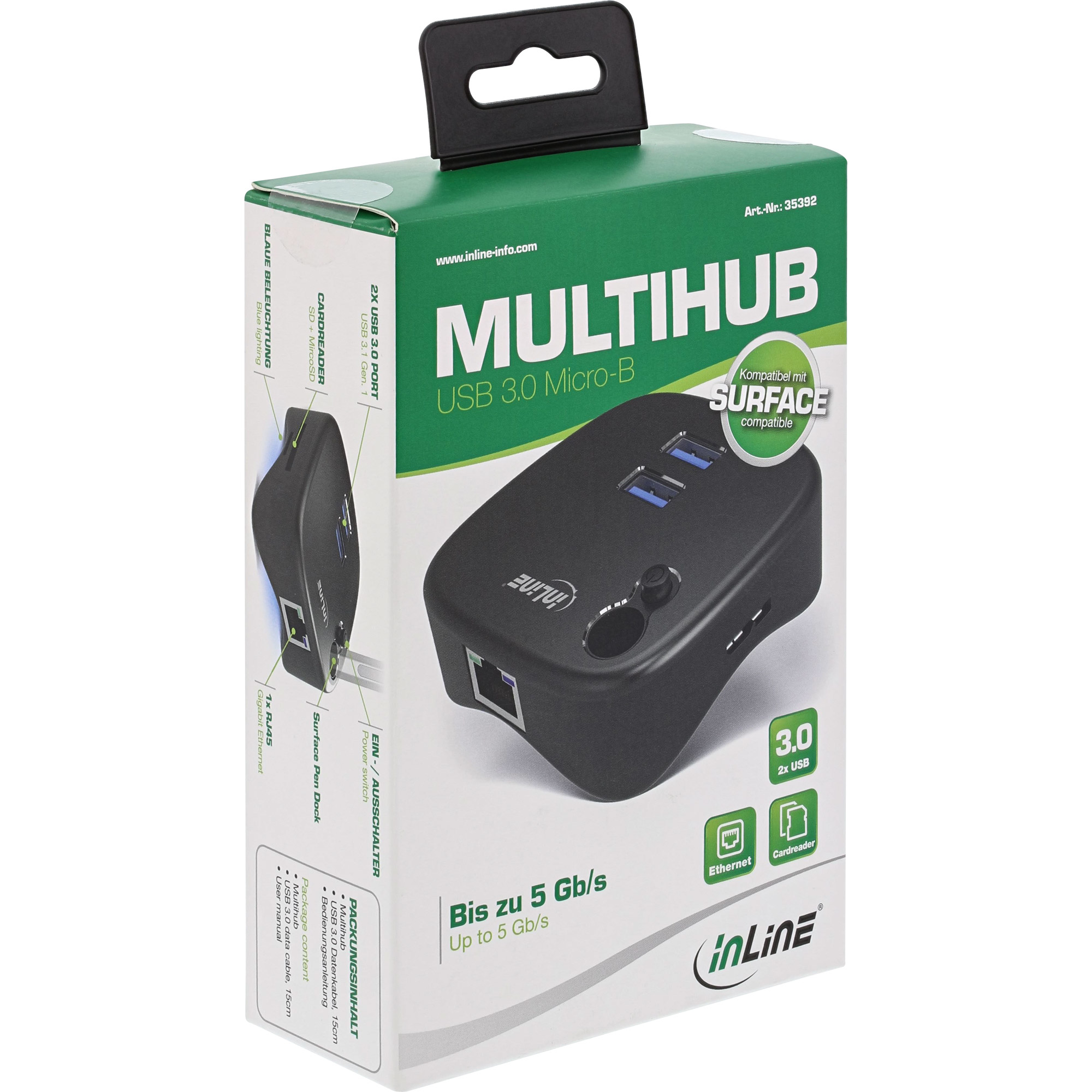 InLine USB 3.0 Multiadapter, 2xUSB-A, RJ45, SD/MicroSD Cardreader, black – image 6