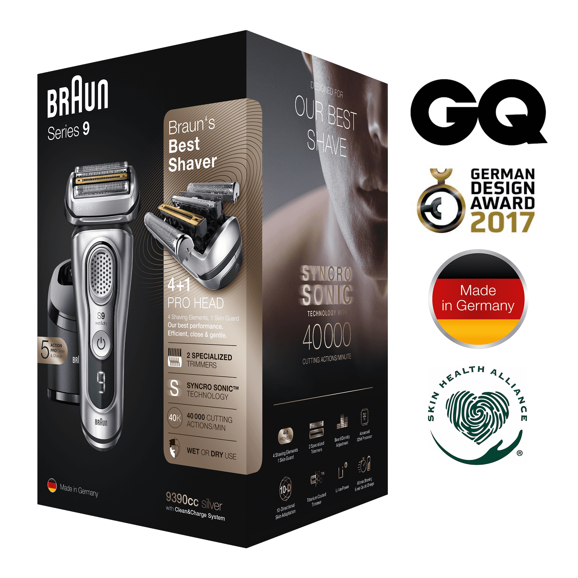Braun Series 9 9390cc Latest Generation Electric Shaver, Clean&Charge Station, Leather Case, Silver – image 8