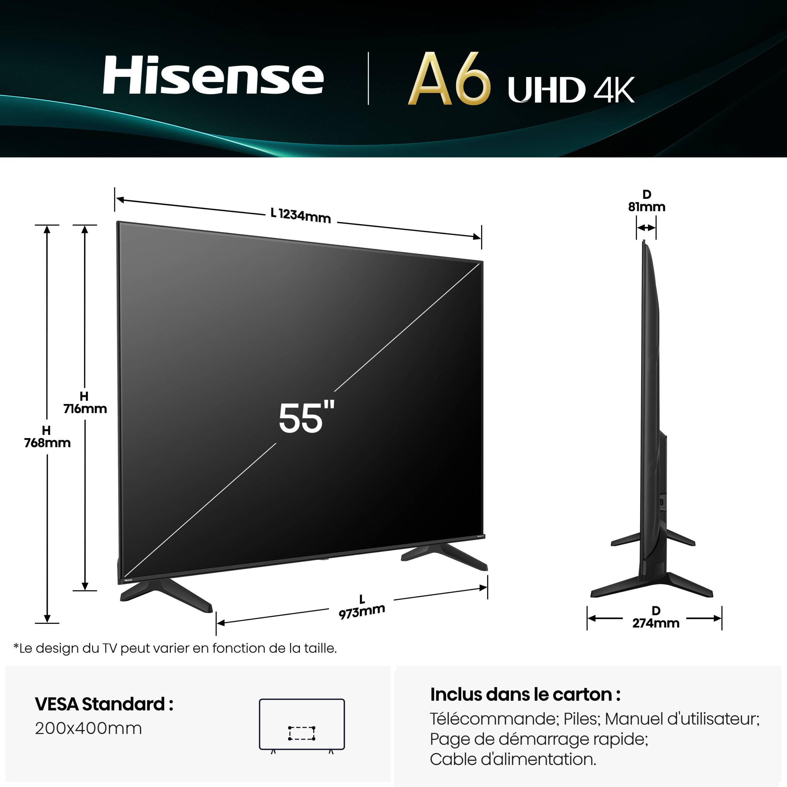 Hisense 58A6Q TV LED 58 (146 cm) 4K UHD 3840x2160 HDR10 TV connecté 4xHDMI 2.1 WiFi — photo 4