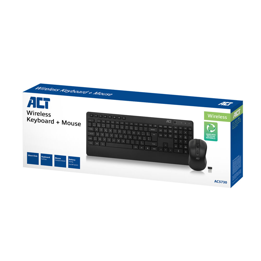 ACT Wireless keyboard and mouse bundle (Azerty), silent click, eco-friendly, made from recycled materials – image 8