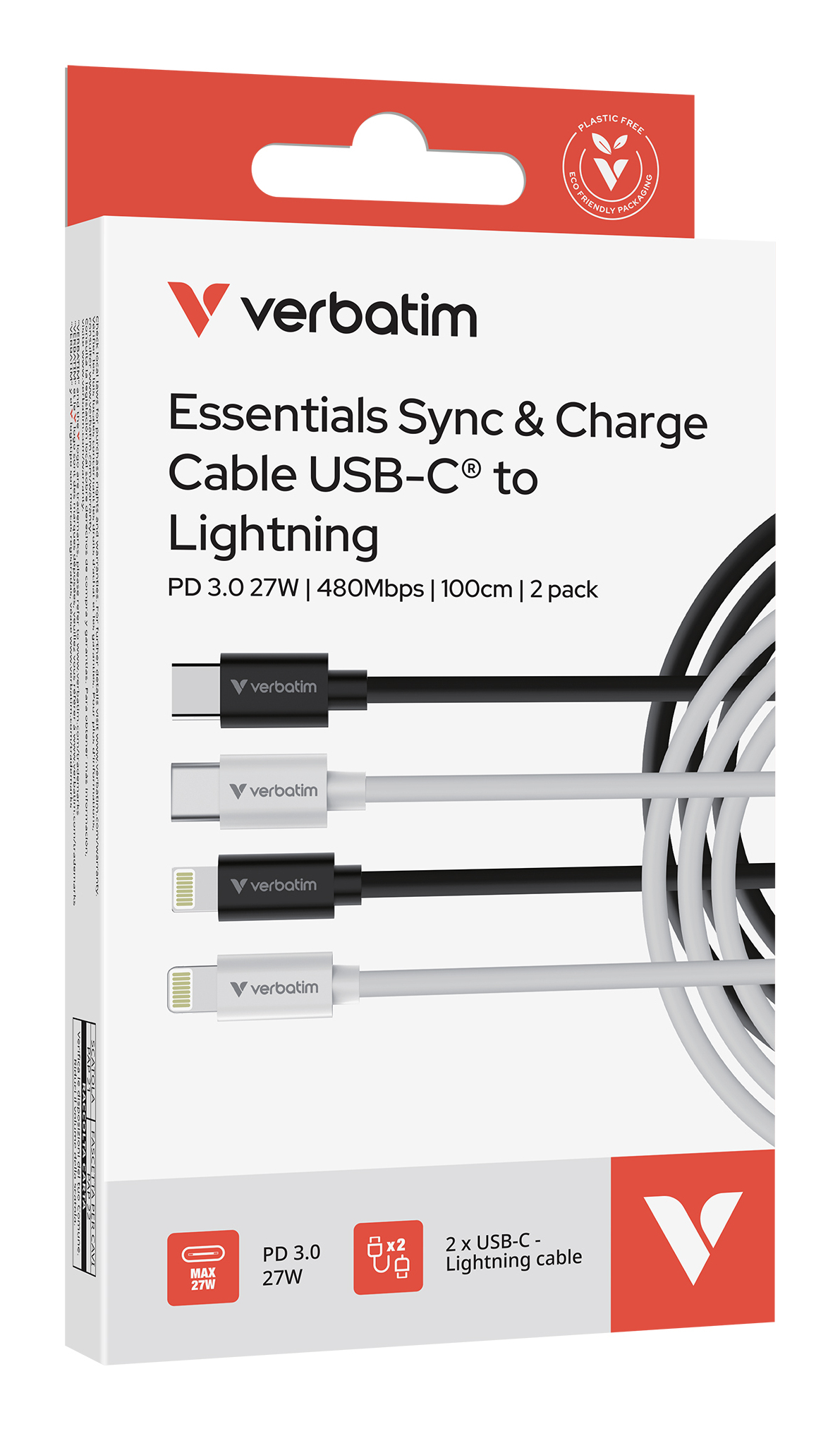 Verbatim Sync & Charge USB-C to Lightning 27W 100cm - 2 Pack Ladekabel