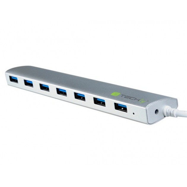 Techly Hub USB 3.1 type C Gen1 SuperSpeed 7 Ports with Power Supply, Aluminum IUSB31C-HUB7TLY