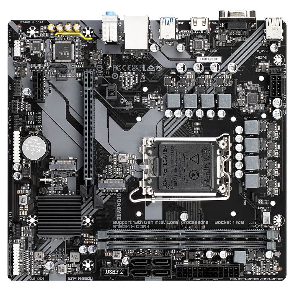Tarjeta Madre Gigabyte B760M H DDR4 - Socket 1700 - 2x DDR4 - 2133/2933/3200MHz - HDMI - VGA - USB 2.0/3.2 - Micro ATX - B760M H DDR4 Tarjeta Madre Gigabyte B760M H DDR4 - Socket 1700 - 2x DDR4 - 2133/2933/3200MHz - HDMI - VGA - USB 2.0/3.2 - Micro ATX - B760M H DDR4