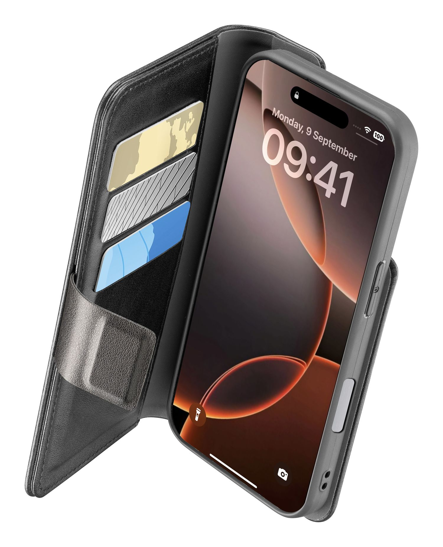 Cellular Line - Funda negra Cellularline Book Agenda 2 para iPhone 16 Pro.