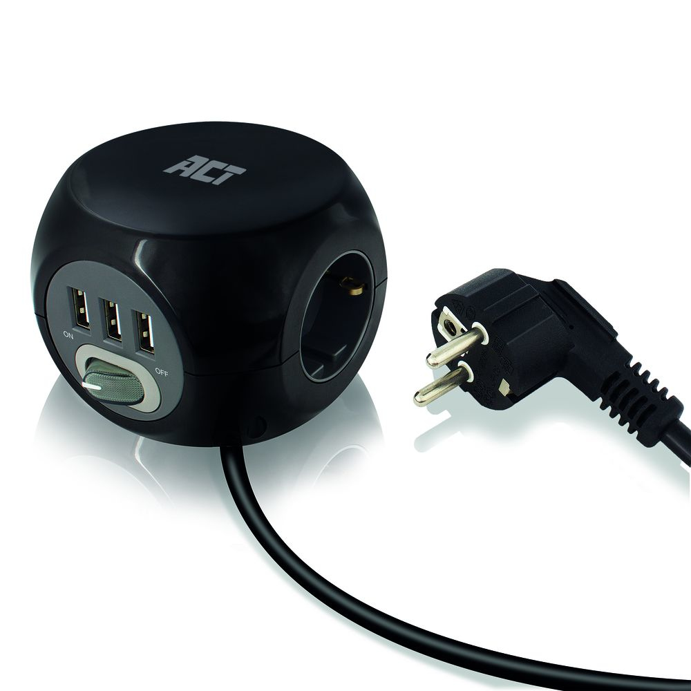 ACT Power socket cube (PDU) with 3 sockets, USB-A ports, 1.5m – image 8