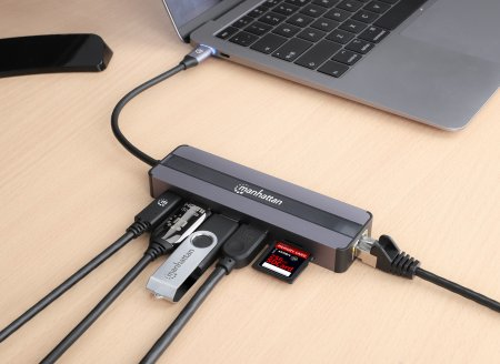 Manhattan USB-C Dock/Hub with Card Reader, Ports (x5): Ethernet, HDMI, USB-A (x2) and USB-C, With Power Delivery (87W) to USB-C Port (Note add USB-C wall charge – image 3