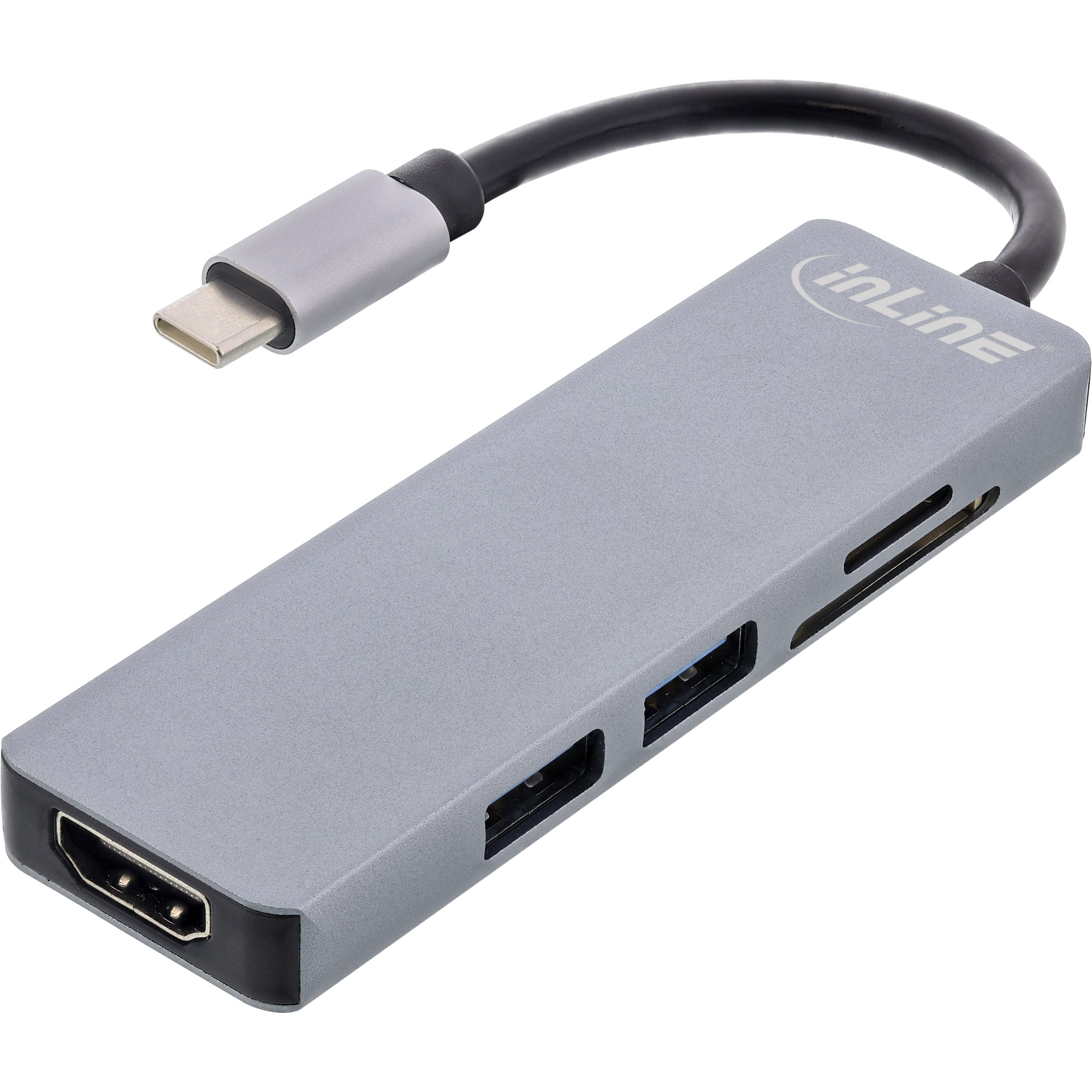 InLine Multi-hub USB 3.2 Gen.1, 2x USB-A, HDMI 4K/30Hz, card reader, alu, grey – image 1