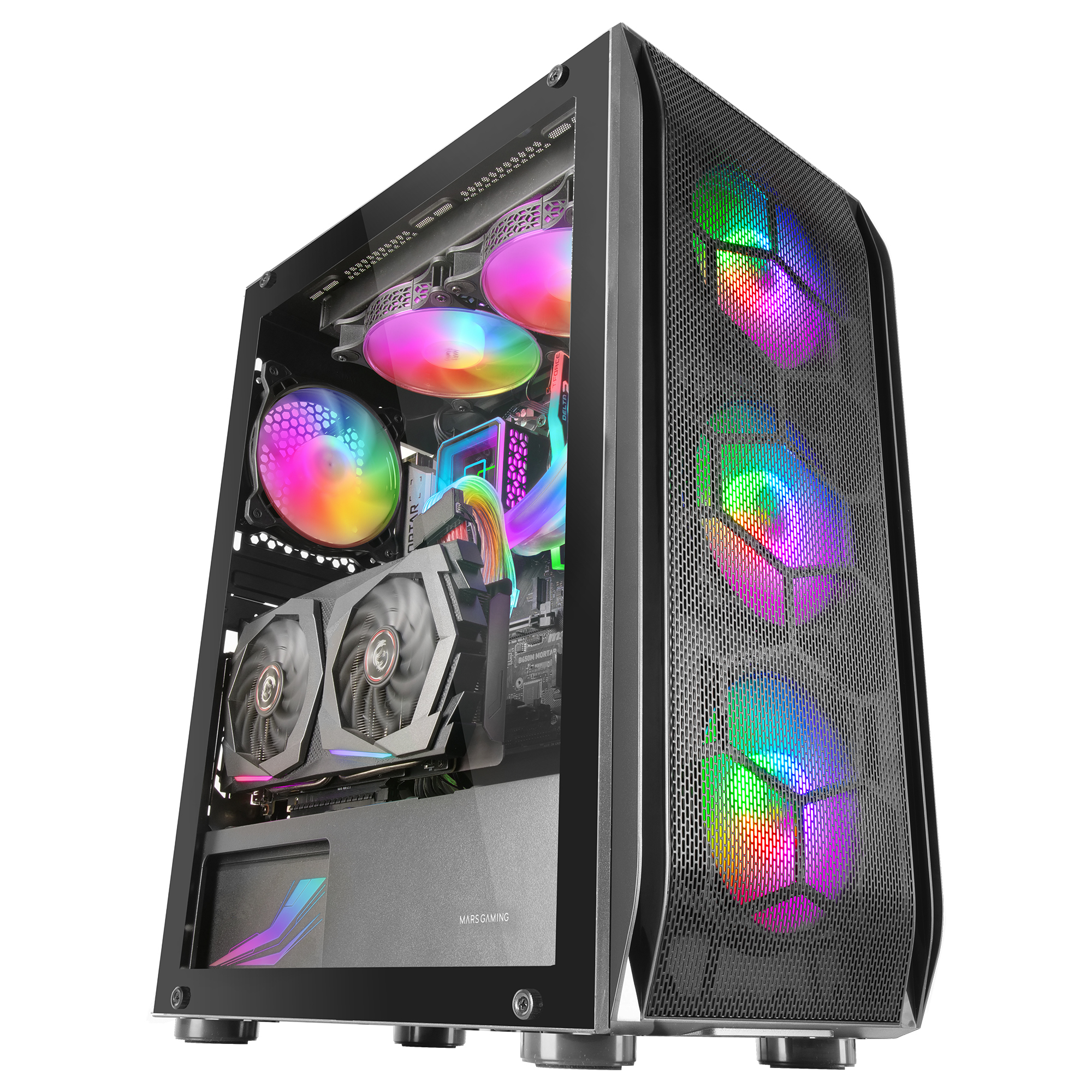 Mars Gaming MC-KX Black Premium E-ATX Gaming Tower FREEZER CPU System 5 Ultra-quiet ARGB Fans ARGB Controller and RF Controller Mesh Front – image 5