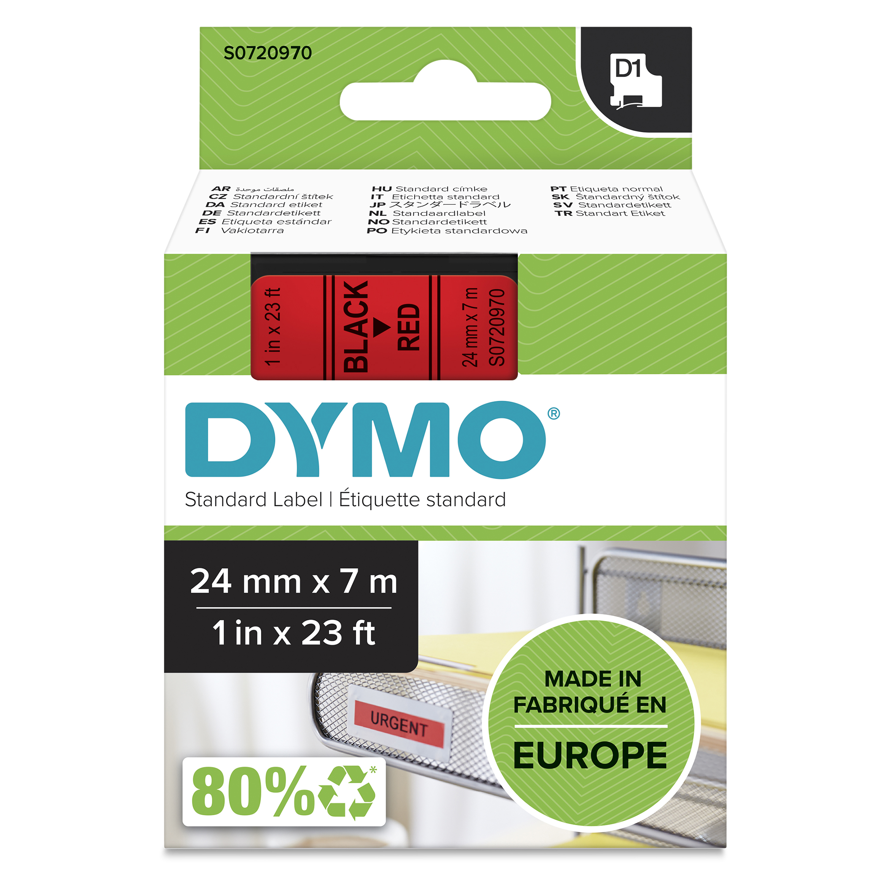 DYMO Authentic D1 Labels | 24mm x 7m Roll | Black Print on Red | Self-Adhesive Labels for LabelManager Label Printers