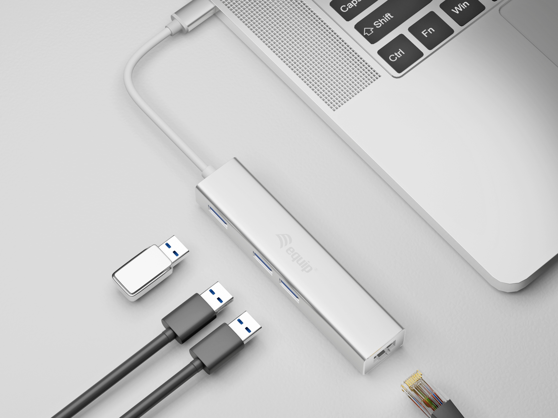 Equip USB-C to 3-port USB 3.0 Hubs with Gigabit adapter – image 2