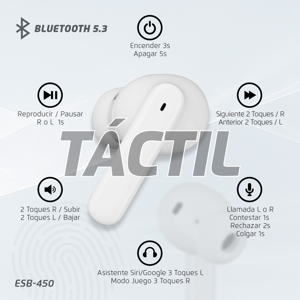 Auriculares Vorago ESB-450 - Inalámbrico - Bluetooth - Blanco - ESB-450-WH