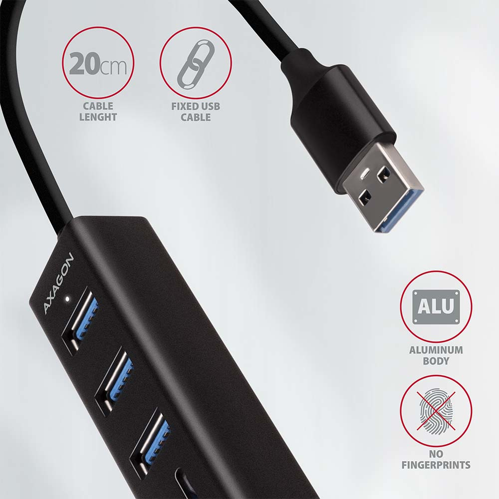 Axagon HMA-CR3A Metal USB 3.2 Gen 1 multi-port hub with three USB ports and card reader – image 5