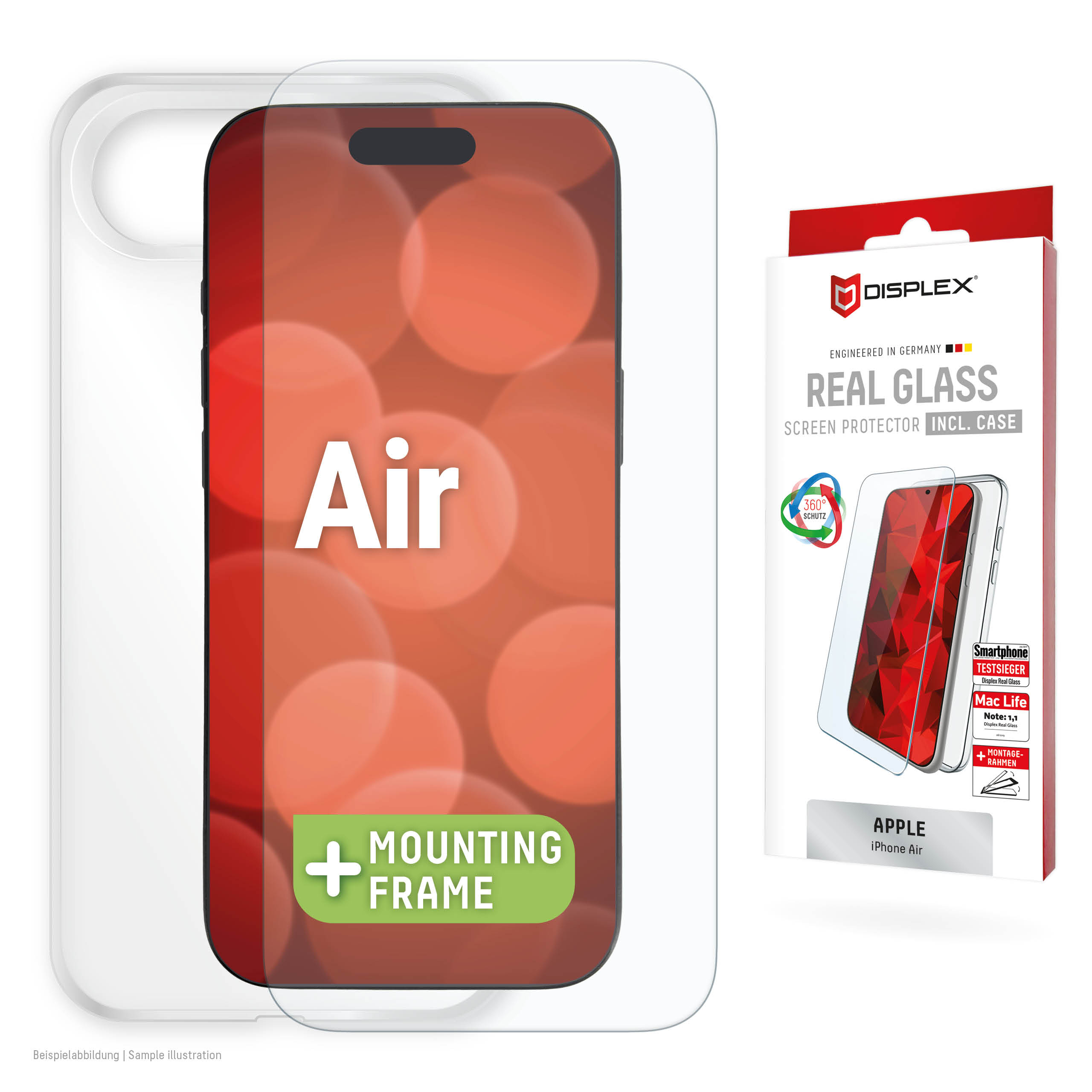 Displex Screen Protector + Case for Apple iPhone Air, Eco Mounting Frame, scratch resistant