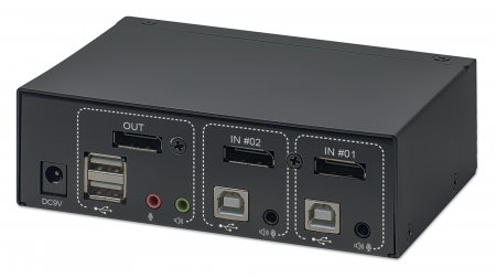 Manhattan DisplayPort 1.2 KVM Switch 2-Port, 4K@60Hz, USB-A/3.5mm Audio/Mic Connections, Cables included, Audio Support, Control 2x computers from one pc/mouse/ – image 5