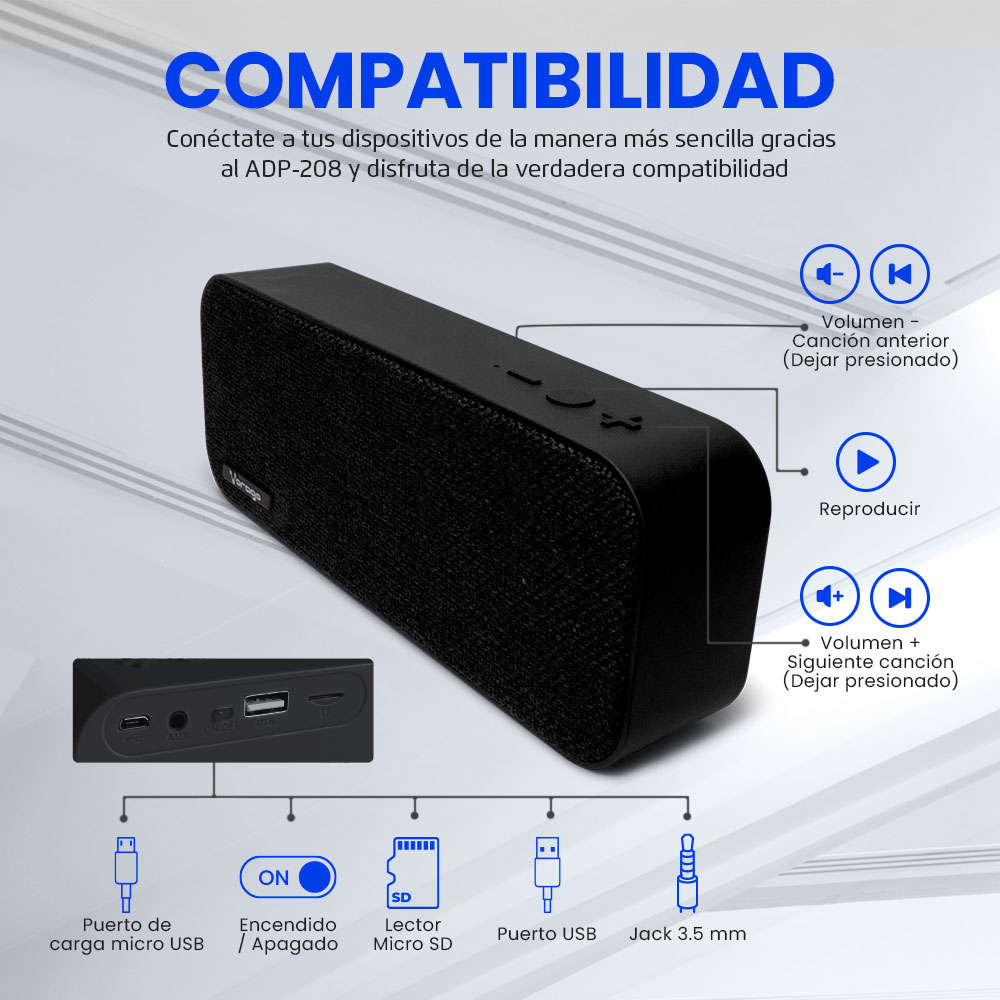 Bocina Vorago Bsp 150 Bluetooth Usb Lector Microsd Negro - BSP-150-BK Bocina Vorago Bsp 150 Bluetooth Usb Lector Microsd Negro - BSP-150-BK