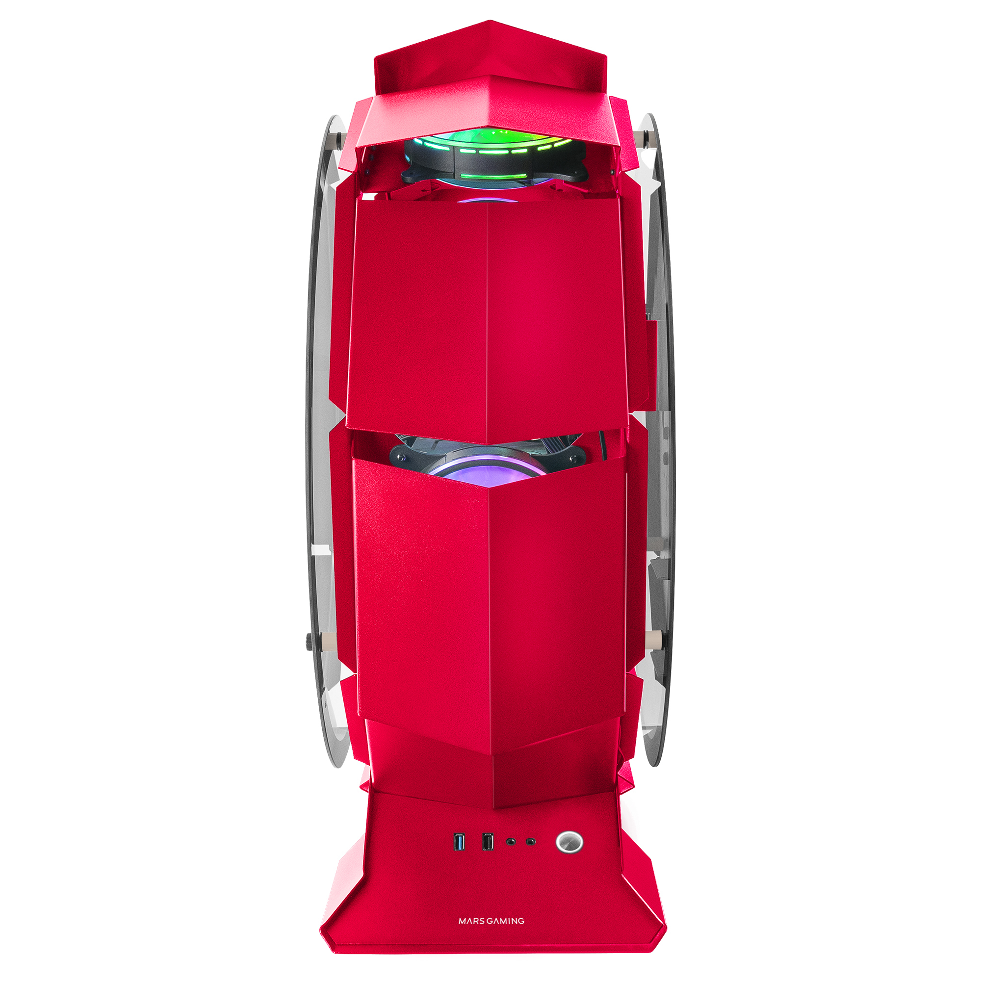 Mars Gaming MCORB Red Micro-ATX XL Gaming PC Case Custom Circular Design Double Tempered Glass – image 2