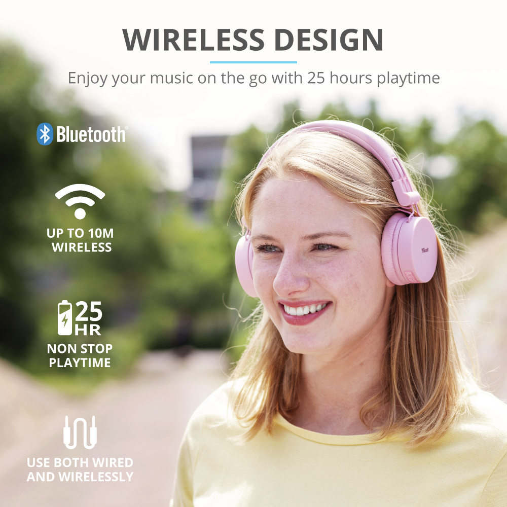 Trust 23910 headphones/headset Wired & Wireless Head-band Music Micro-USB Bluetooth Pink – image 2