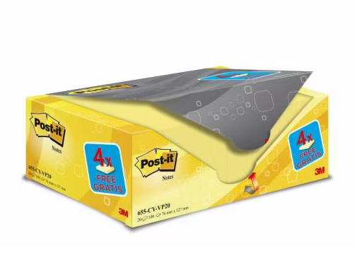 3M 7100172334 ملاحظات لاصقة ورقية مستطيلة صفراء، 76 مم × 127 مم، 100 ورقة/دفتر، 20 دفتر/عبوة