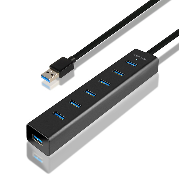 Axagon HUE-SA7BP 7x USB 3.0 ALU CHARGING hub BLACK incl. AC adapter