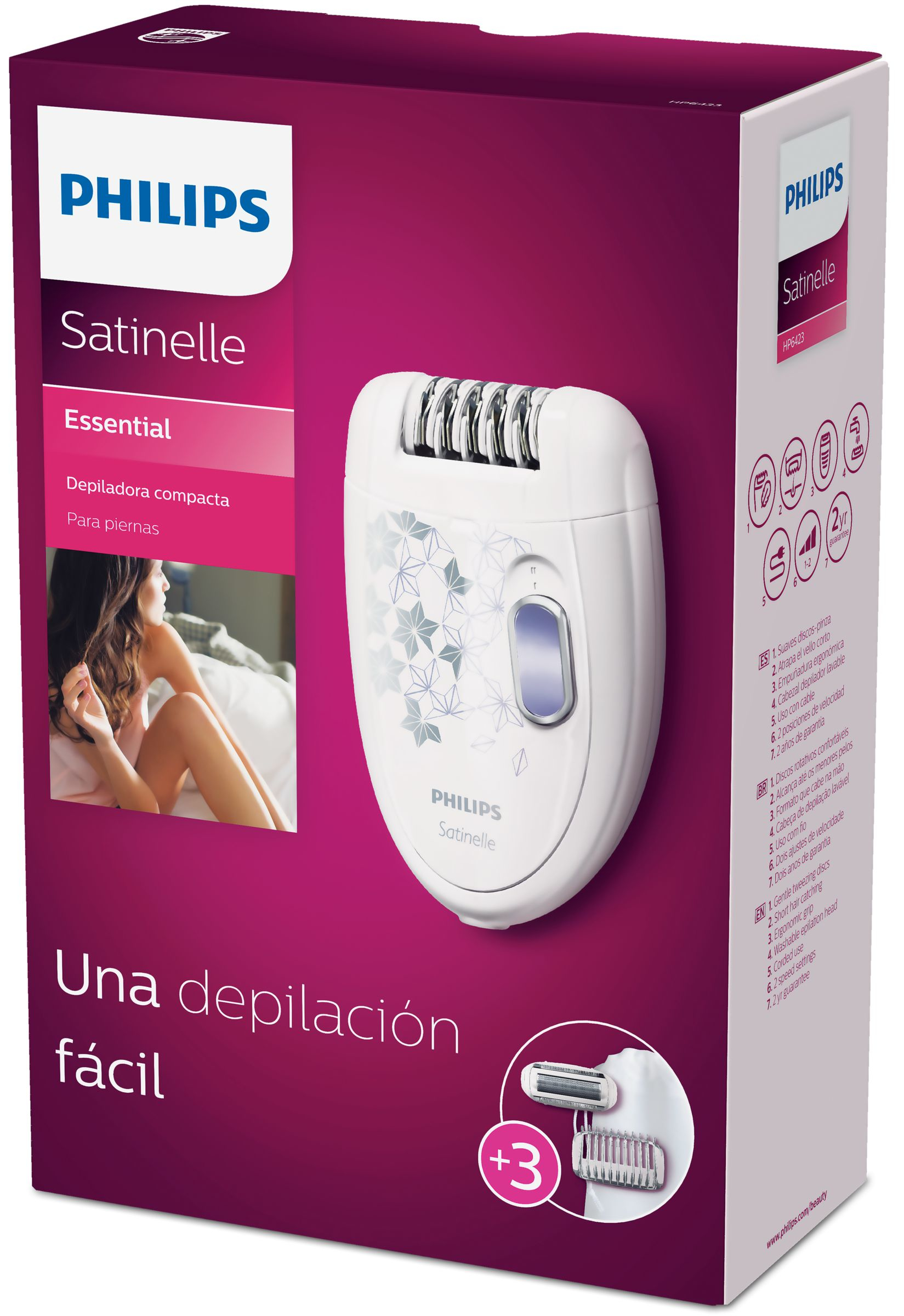 Philips Satinelle Essential HP6423/30 epilator 20 tweezers Violet, White – image 3